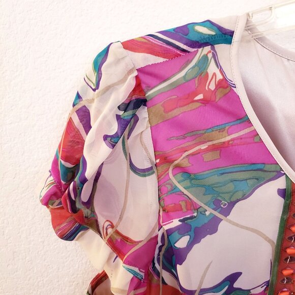 ECI  Beaded and Embroidered Colorful Cocktail Short Sleeve Dress Size 14 EUC - Picture 5 of 10